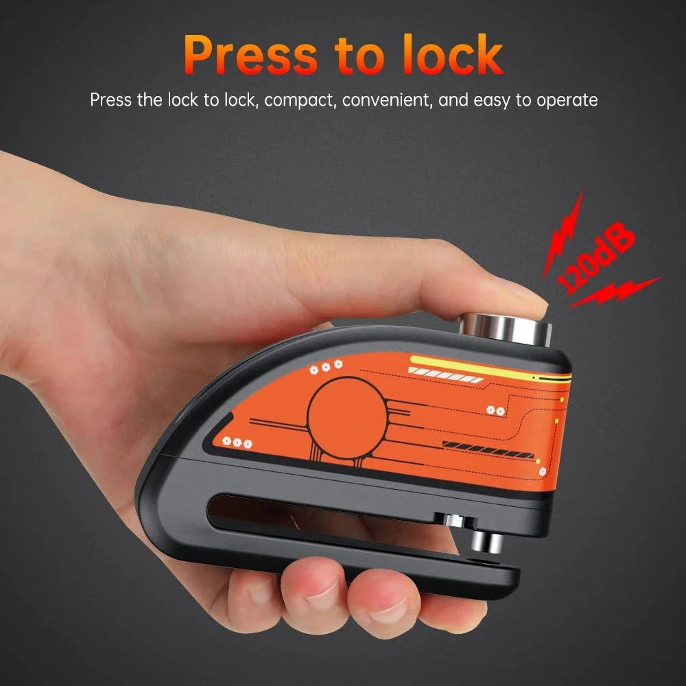 Motorcycle Disc Lock 120dB Alarm Waterproof USB-C Rechargeable