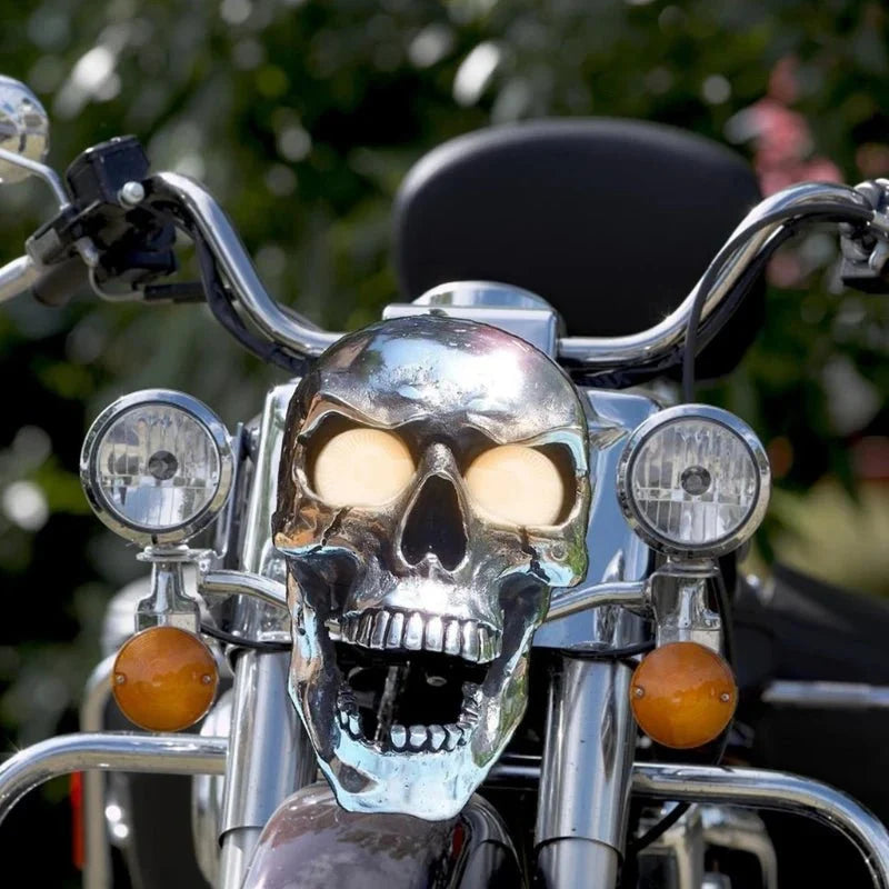 Motorcycle Skull Lamp LED Eyes Chrome-Plated Metal Universal Fit
