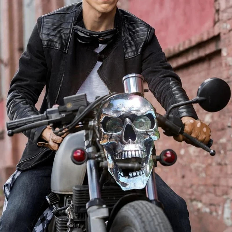 Motorcycle Skull Lamp LED Eyes Chrome-Plated Metal Universal Fit