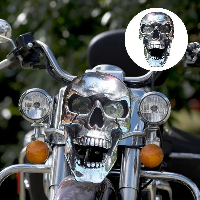 Motorcycle Skull Lamp LED Eyes Chrome-Plated Metal Universal Fit