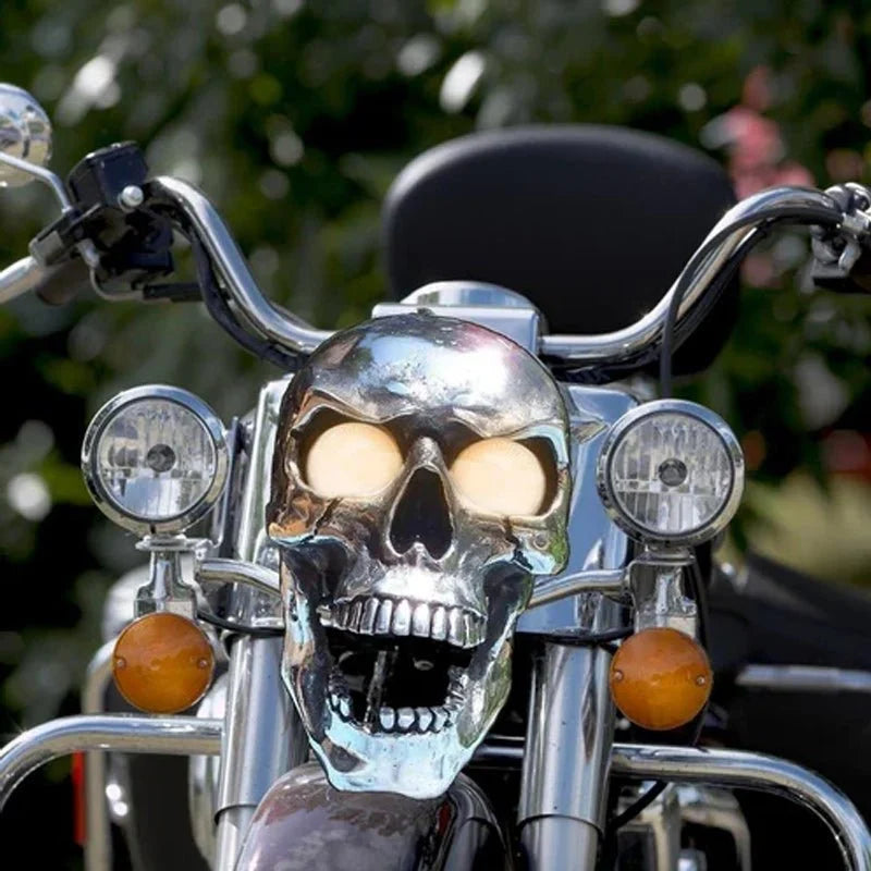 Motorcycle Skull Lamp LED Eyes Chrome-Plated Metal Universal Fit