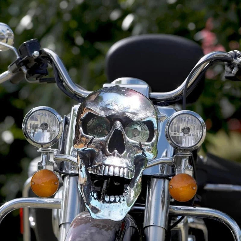 Motorcycle Skull Lamp LED Eyes Chrome-Plated Metal Universal Fit