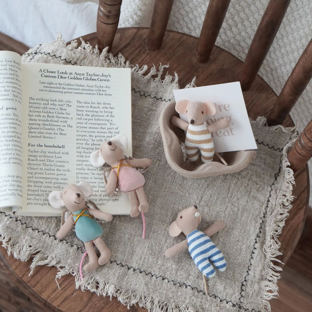 Mouse Doll Cotton-Linen Crocheted Floral Dress