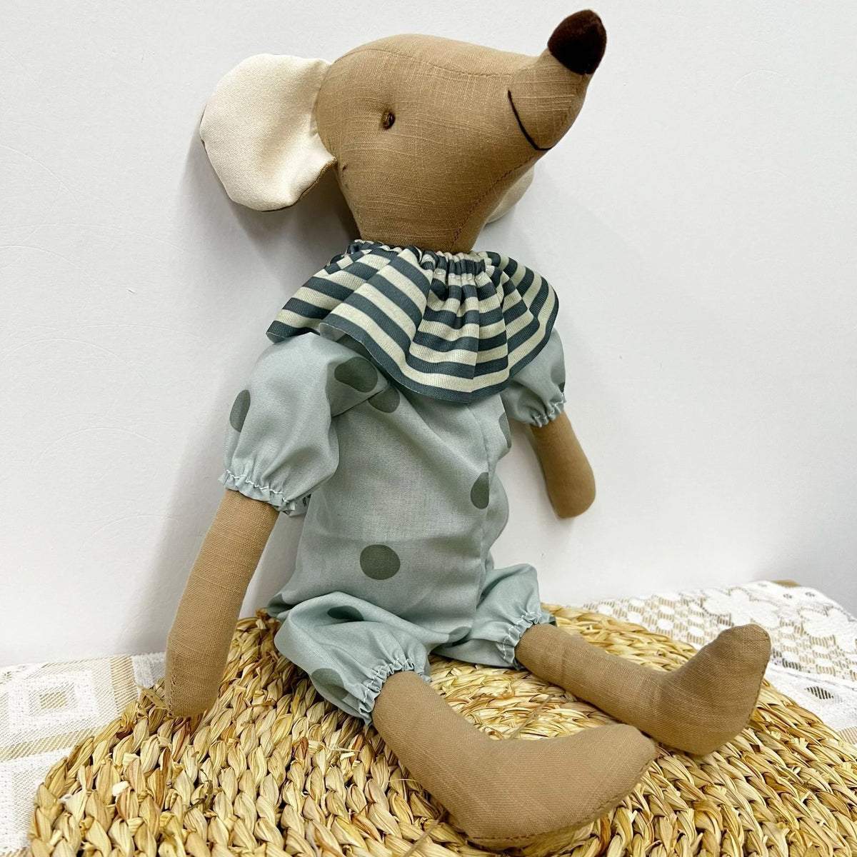 Mouse Doll Cotton-Linen Crocheted Floral Dress