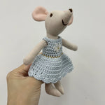 Mouse Doll Cotton-Linen Crocheted Floral Dress