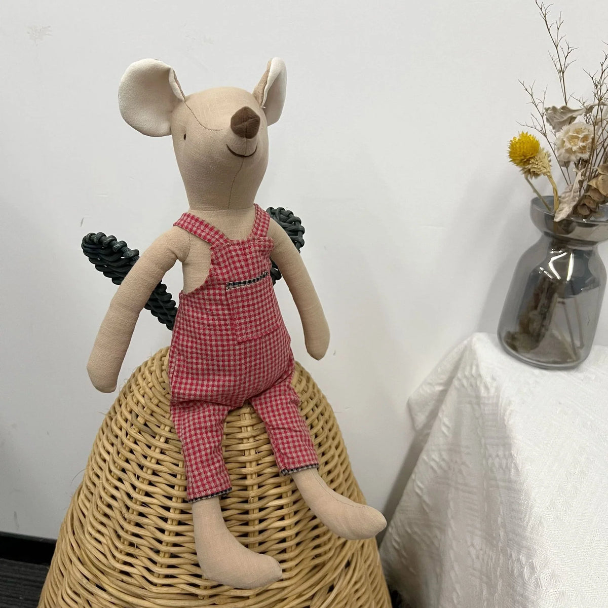 Mouse Doll Cotton-Linen Crocheted Floral Dress