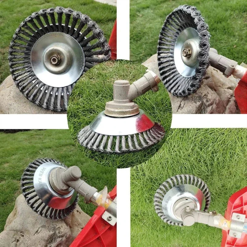 Mower Weeding Wheel Twisted Steel Bristles Dual Heads