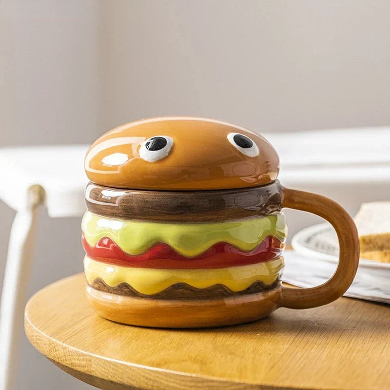 Mug Burger-Shaped Porcelain Removable Lid 300 mL