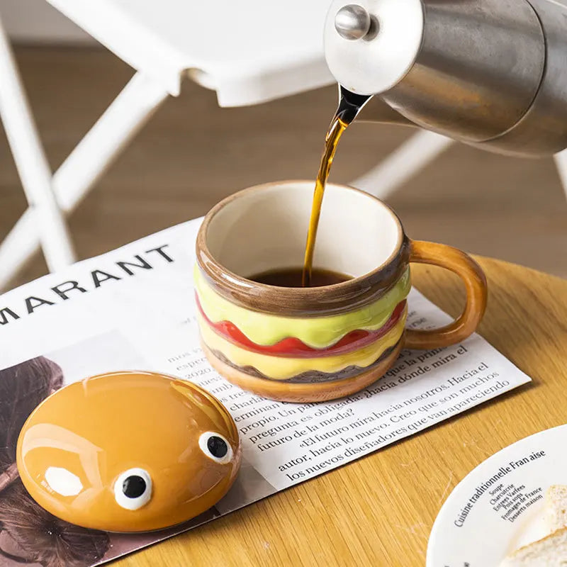 Mug Burger-Shaped Porcelain Removable Lid 300 mL