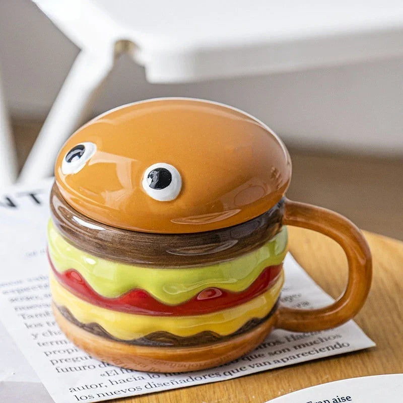 Mug Burger-Shaped Porcelain Removable Lid 300 mL