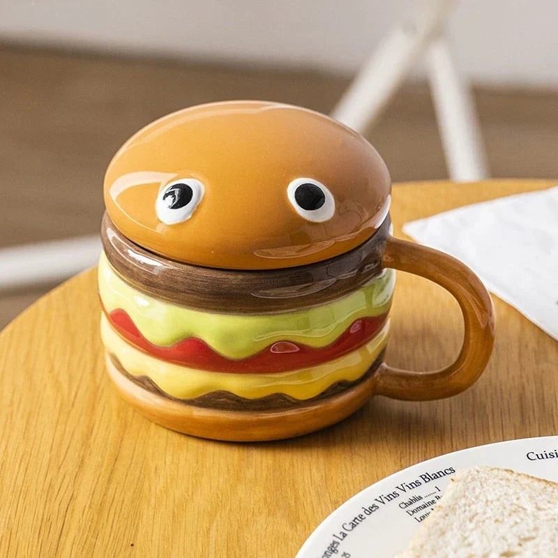 Mug Burger-Shaped Porcelain Removable Lid 300 mL