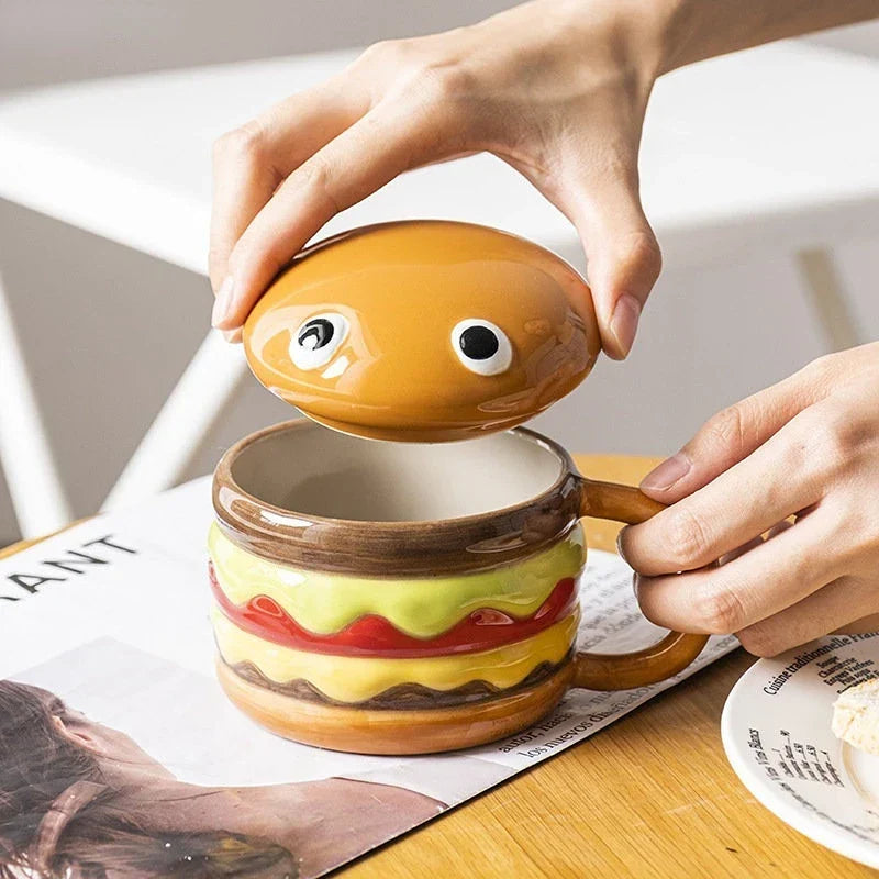 Mug Burger-Shaped Porcelain Removable Lid 300 mL