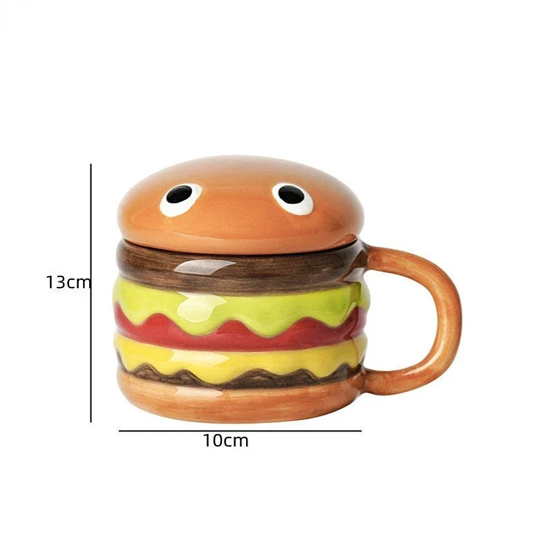 Mug Burger-Shaped Porcelain Removable Lid 300 mL