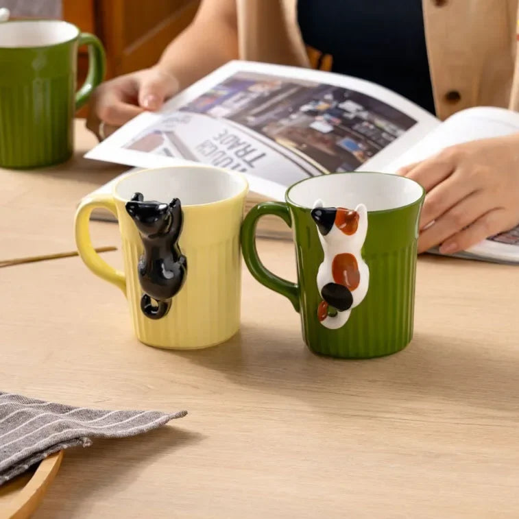 Mug Ceramic 3D Hanging Cat Design 11.8 fl oz