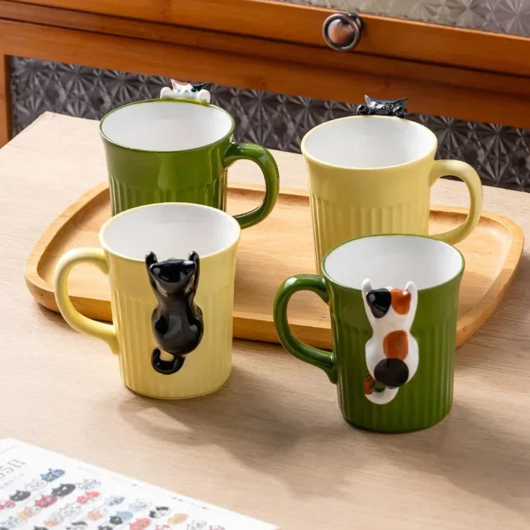 Mug Ceramic 3D Hanging Cat Design 11.8 fl oz