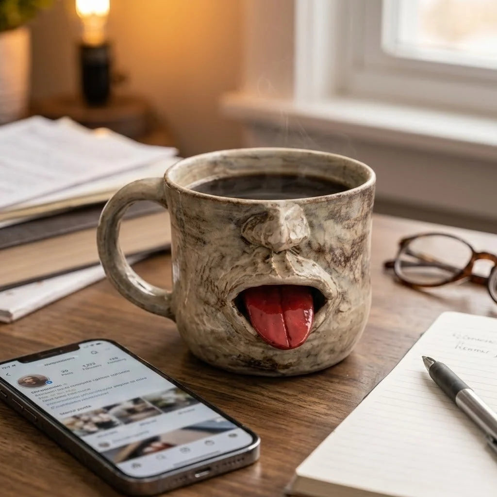 Mug Handmade Ceramic Tongue-Out Face