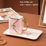 Mug Set Ceramic Gold Handle With Saucer & Spoon