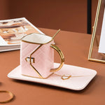 Mug Set Ceramic Gold Handle With Saucer & Spoon