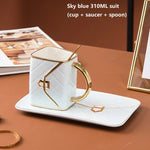 Mug Set Ceramic Gold Handle With Saucer & Spoon