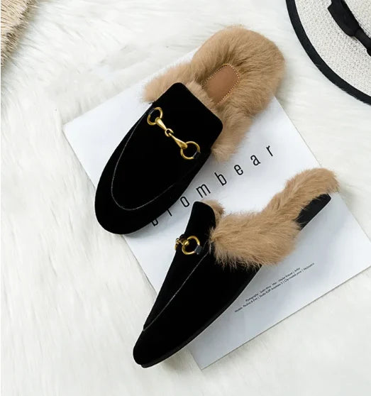 Mule Slippers Suede Fur-Lined Orthopedic Insole