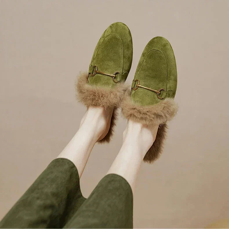 Mule Slippers Suede Fur-Lined Orthopedic Insole