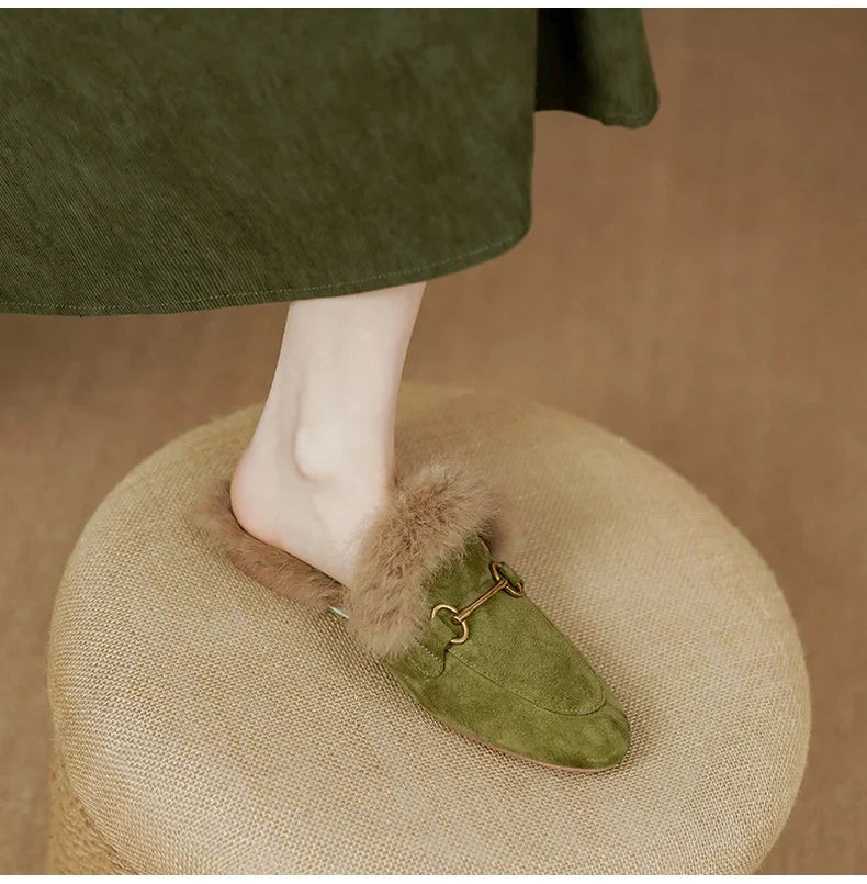 Mule Slippers Suede Fur-Lined Orthopedic Insole