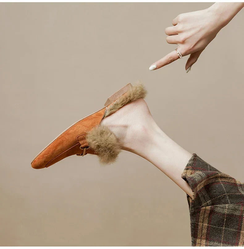 Mule Slippers Suede Fur-Lined Orthopedic Insole