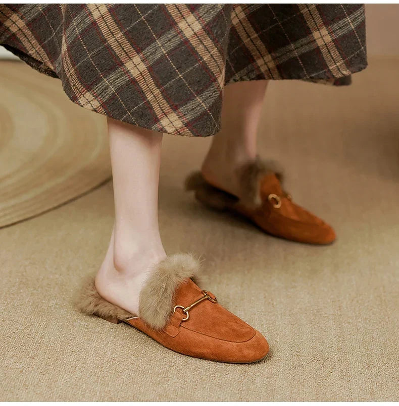 Mule Slippers Suede Fur-Lined Orthopedic Insole