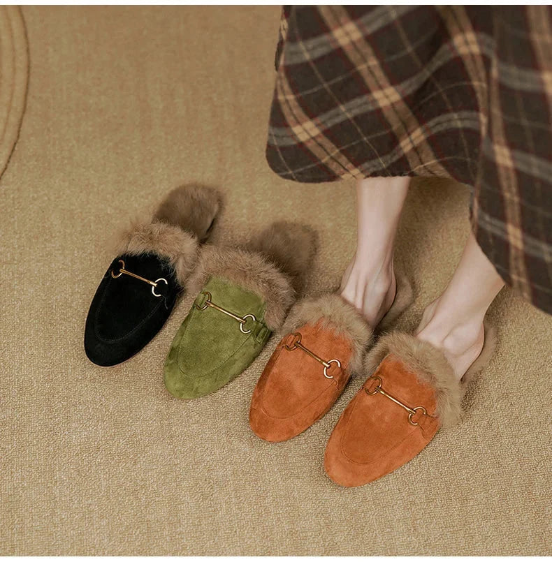 Mule Slippers Suede Fur-Lined Orthopedic Insole
