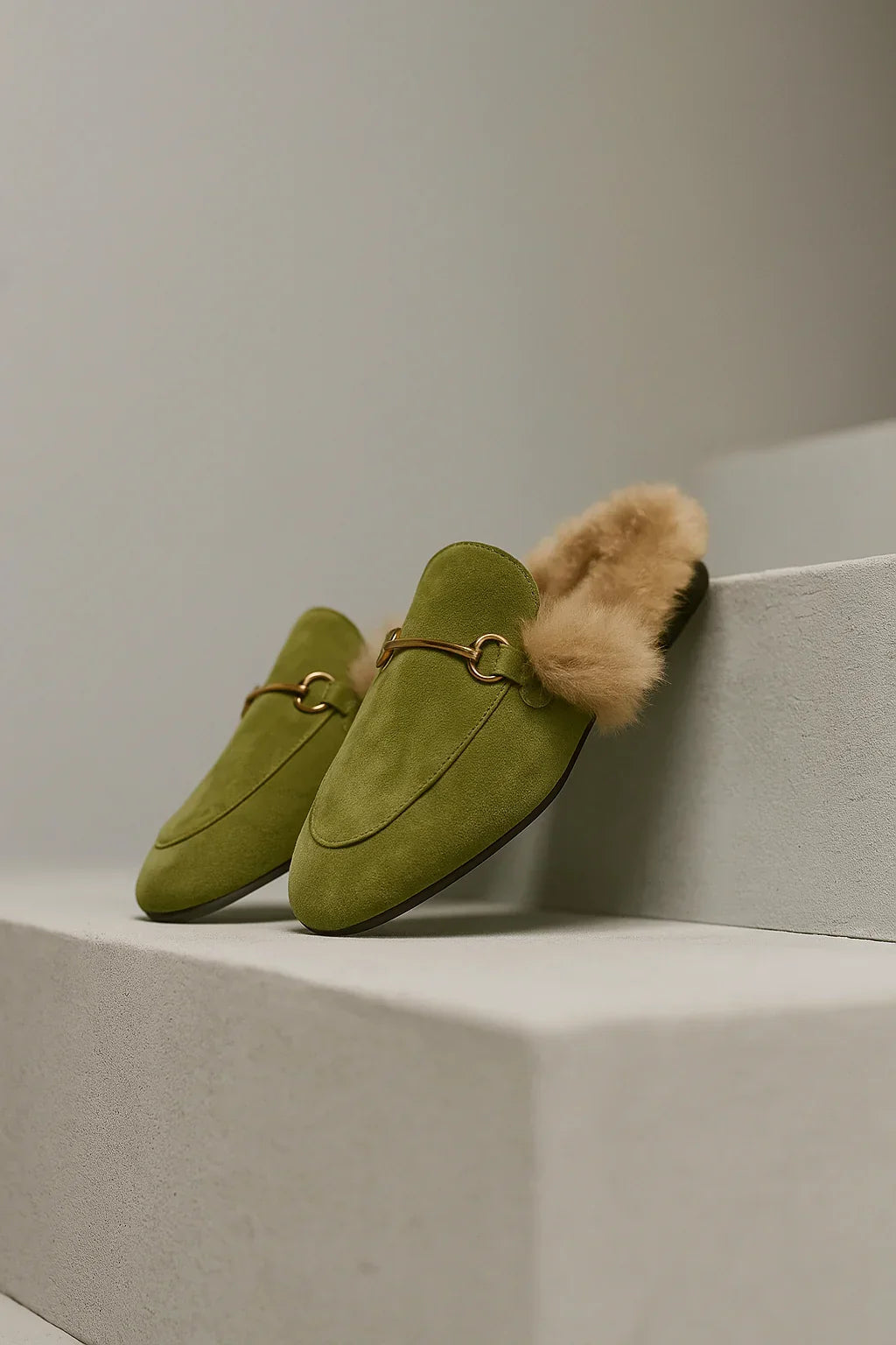 Mule Slippers Suede Fur-Lined Orthopedic Insole