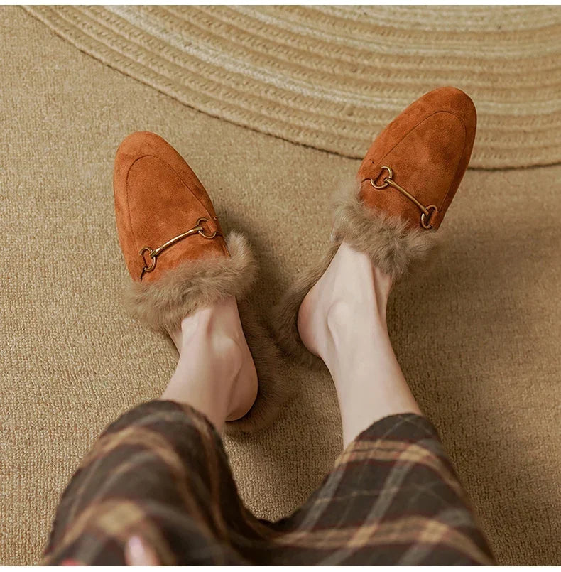 Mule Slippers Suede Fur-Lined Orthopedic Insole