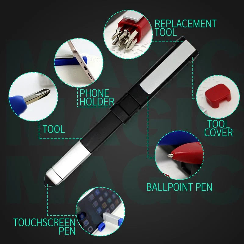 Multi-Tool Pen Phone Stand Stylus 7 Screwdriver Bits