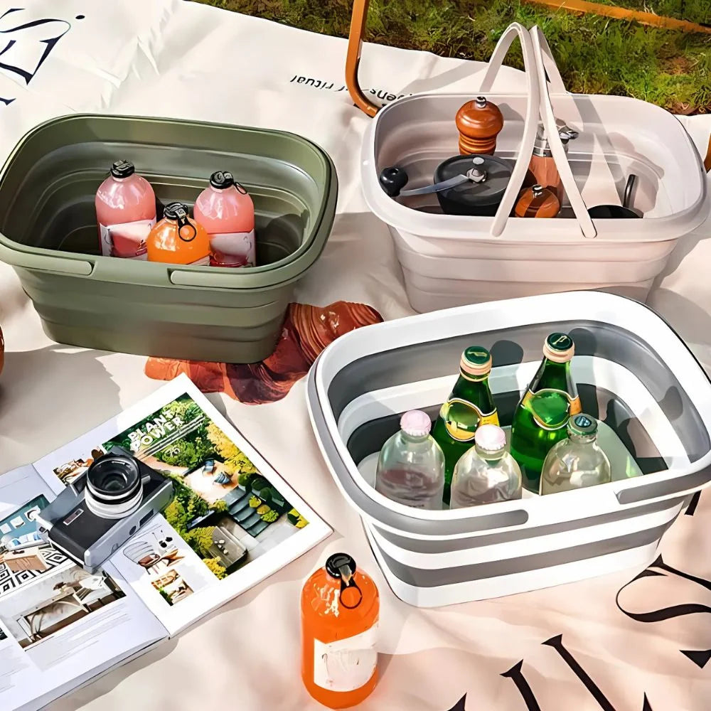 Multi-Use Basket Collapsible Self-Standing Ergonomic Handles
