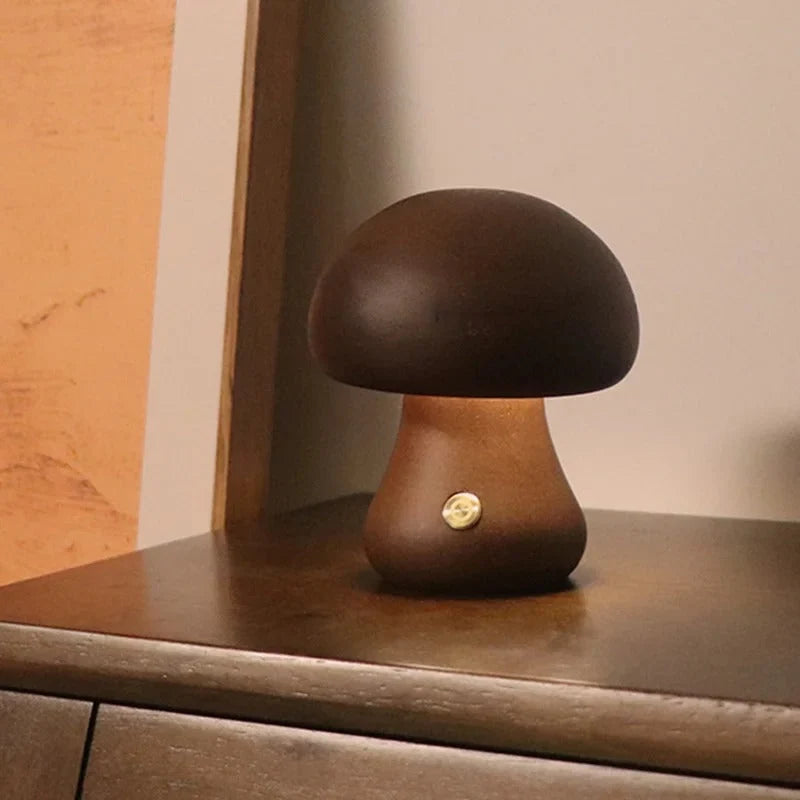 Mushroom Night Light Dimmable Touch Rechargeable Wood Finish