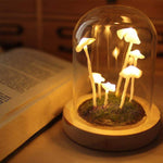 Mushroom Table Lamp Glass Dome Cordless Warm White Light