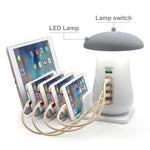 Mushroom Table Lamp LED USB Charging Station 5 Ports