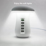 Mushroom Table Lamp LED USB Charging Station 5 Ports