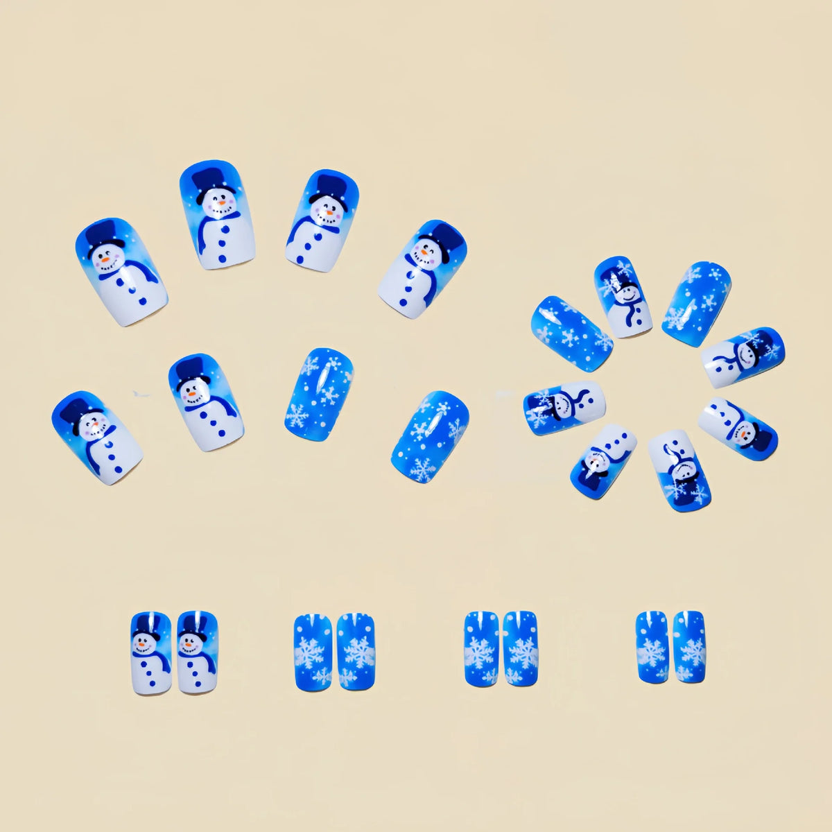 Nail Art Set Hand-Painted Snowman & Snowflake Gel Finish