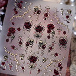 Nail Art Stickers Gothic Rose & Skull Designs Rose Gold Finish