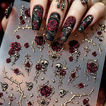 Nail Art Stickers Gothic Rose & Skull Designs Rose Gold Finish