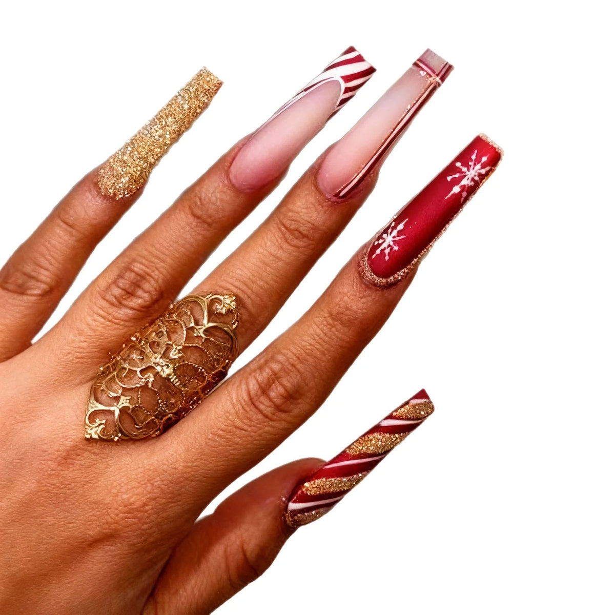 Nail Art Strips Holiday Snowflake & Ornament Easy-Apply Long-Lasting