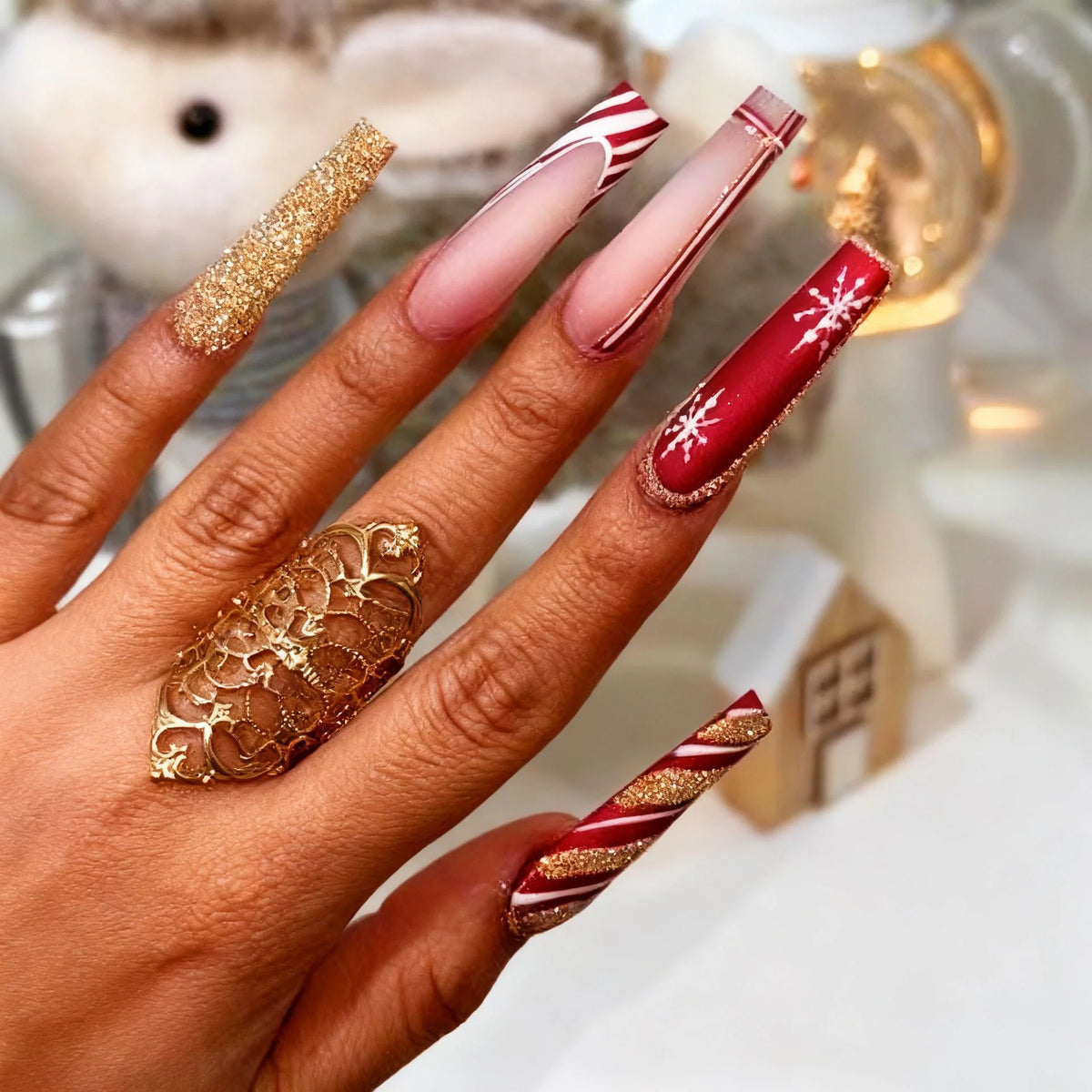 Nail Art Strips Holiday Snowflake & Ornament Easy-Apply Long-Lasting