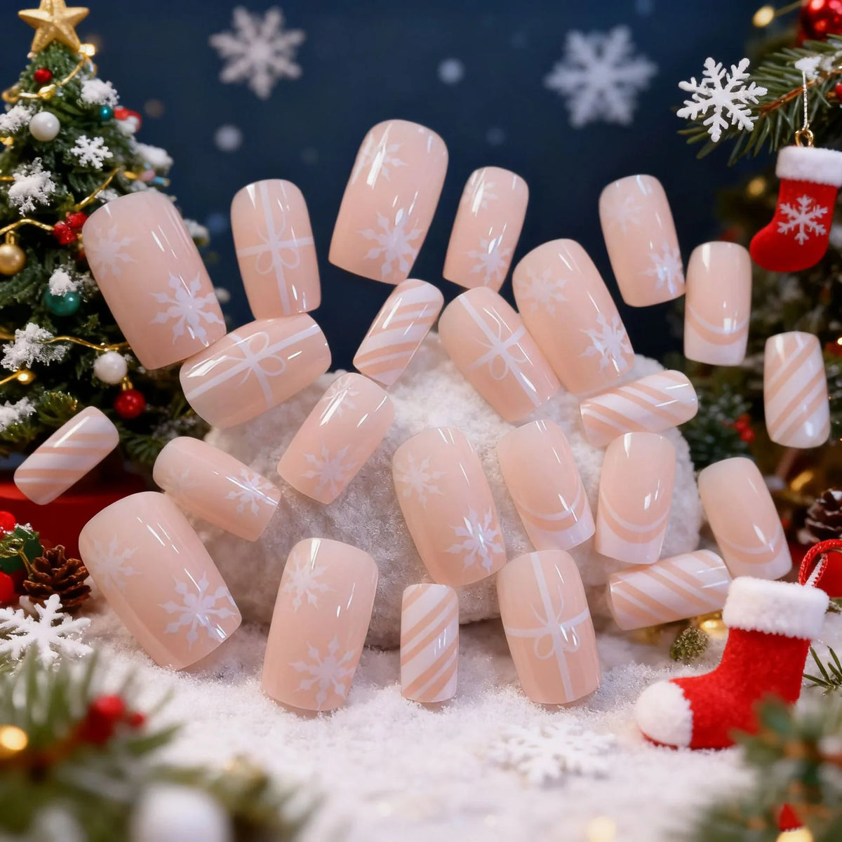 Nail Enhancements Acrylic Easy-Apply Holiday Snowflake & Ribbon