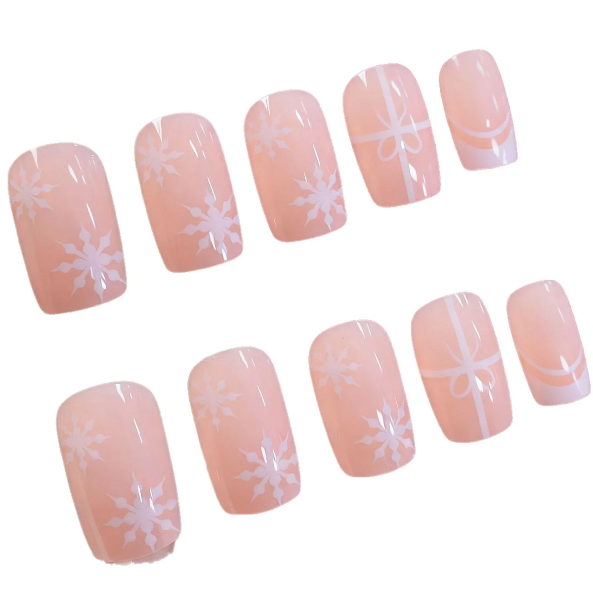 Nail Enhancements Acrylic Easy-Apply Holiday Snowflake & Ribbon