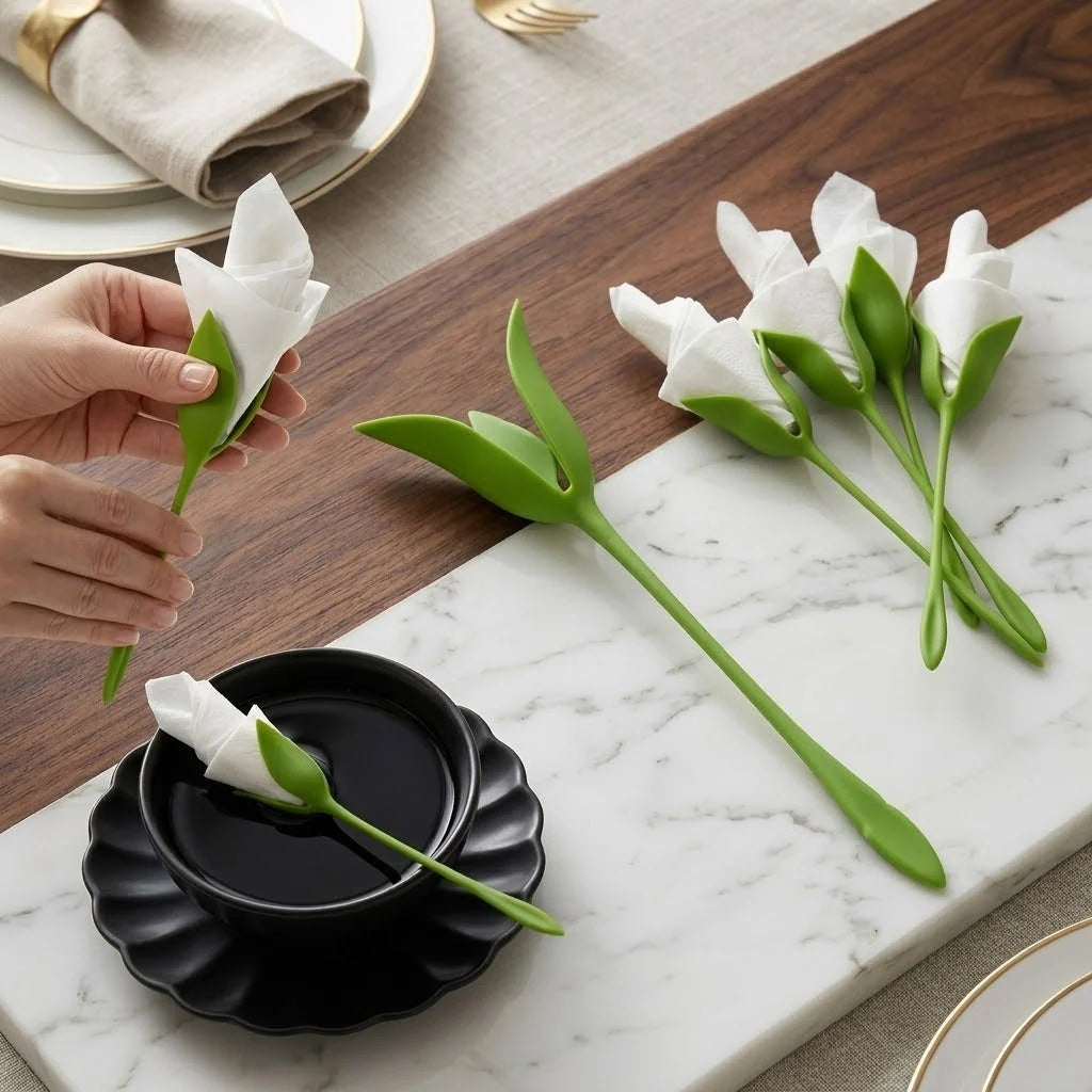 Napkin Holder Set Lily Flower Design Reusable Set of 10