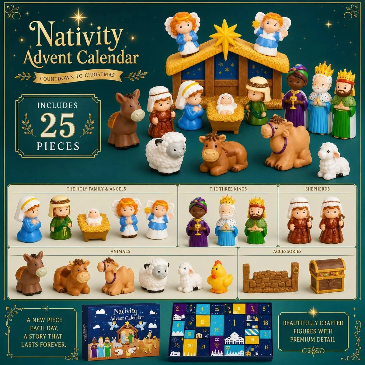Nativity Advent Calendar 25-Piece Set For Children