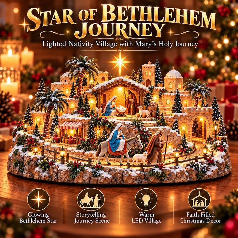Nativity Scene Lighted Christmas Village with Bethlehem Star