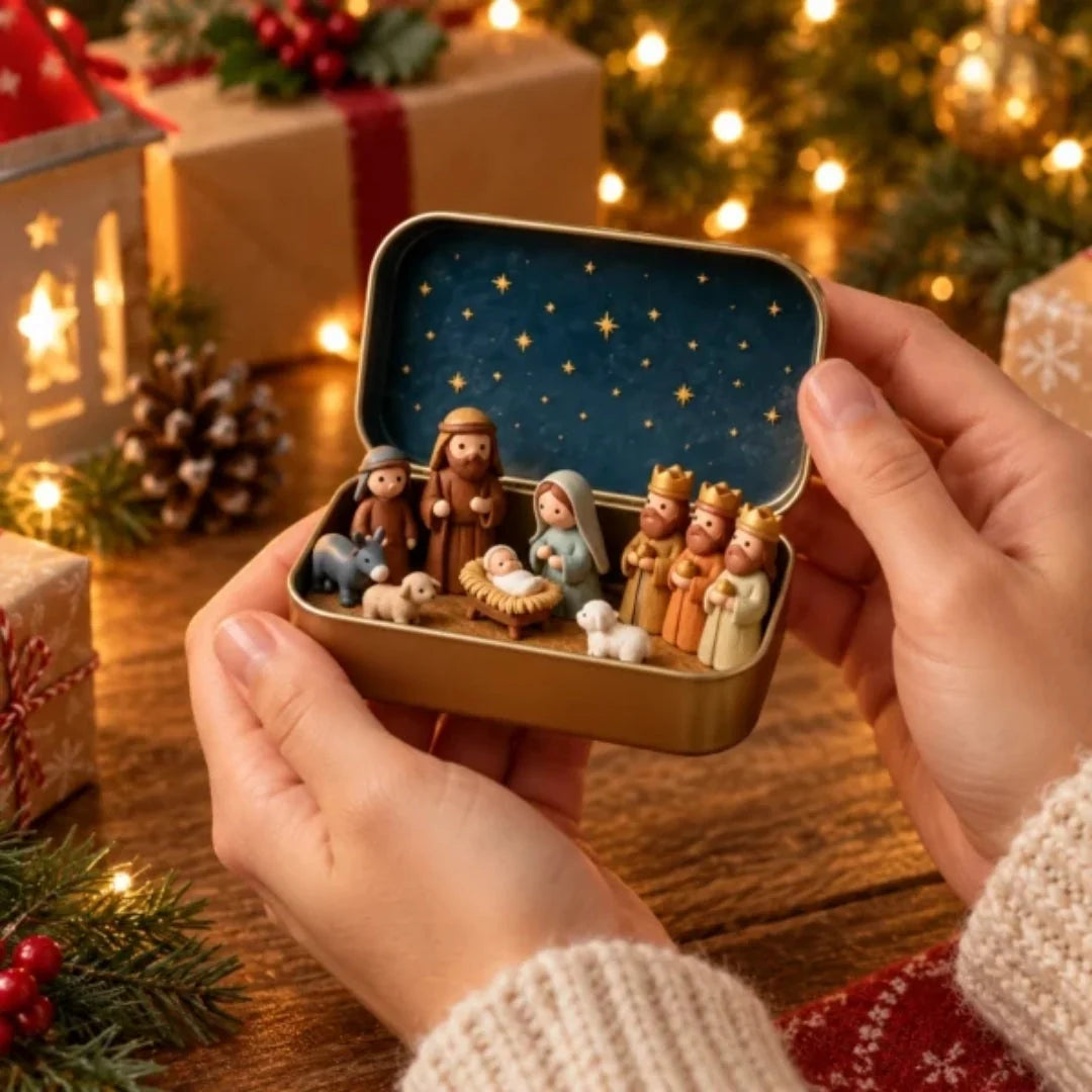 Nativity Scene Stainless Steel Keepsake Box Compact Display