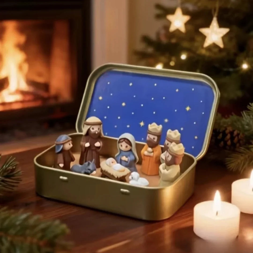 Nativity Scene Stainless Steel Keepsake Box Compact Display