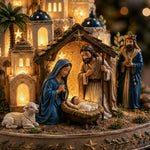Nativity Scene Tower Lighted Resin Holiday Decoration